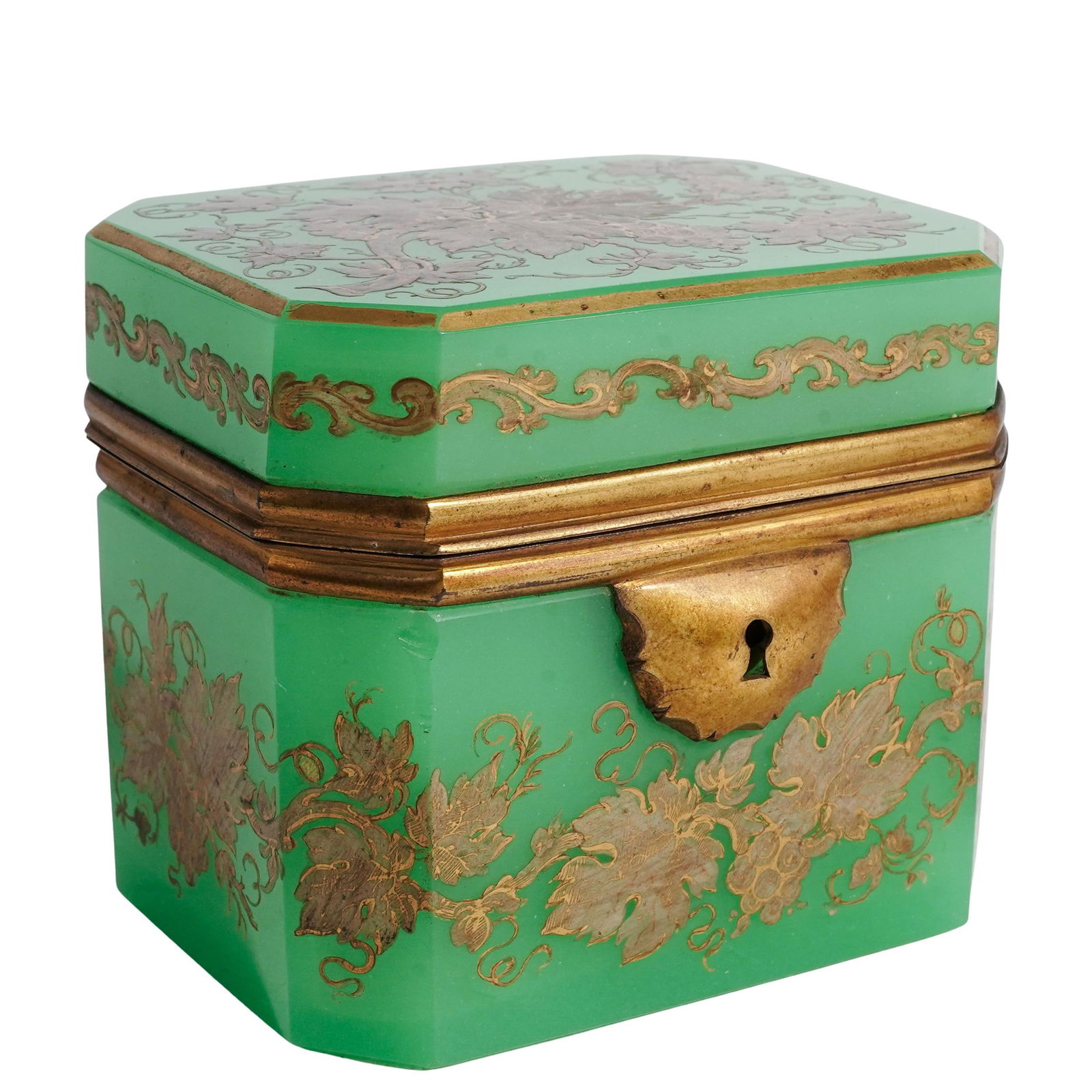 French Ormolu Green Opaline Glass Casket Box (1 of 6)