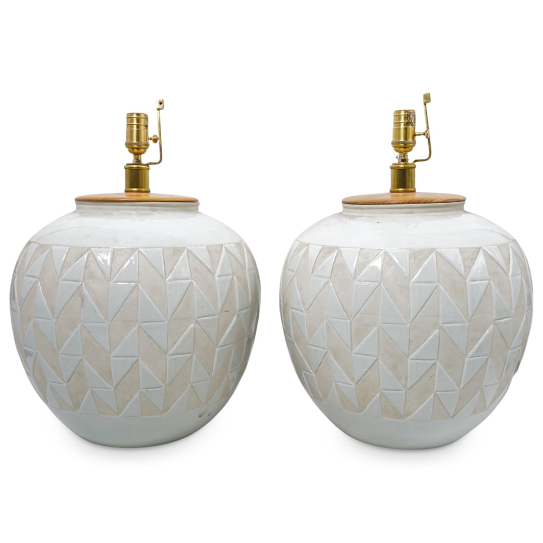 Pair of Mid Century Style Round Ceramic Lamps (1 of 5)