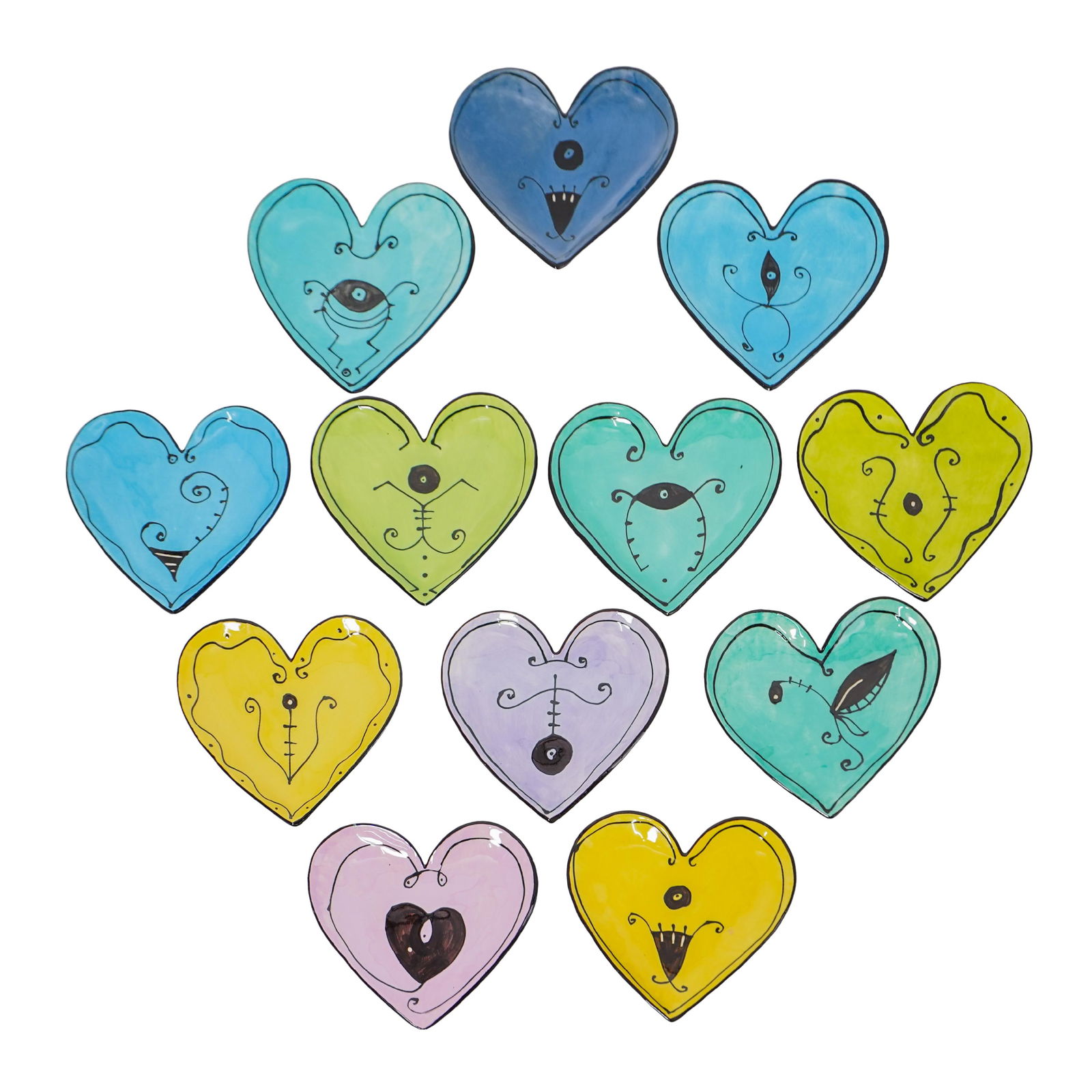 (12 Pc) Hand Signed Ceramic Heart-Shaped Dessert Plates (1 of 4)