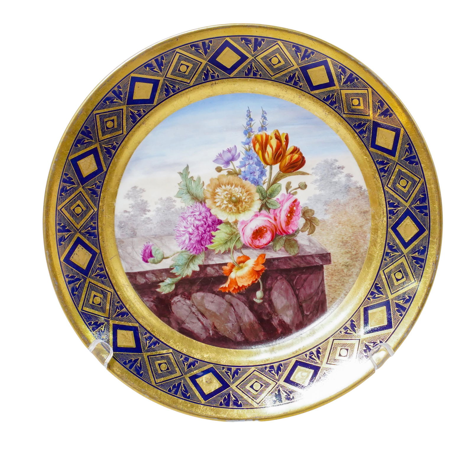 Darte Freres Cobalt Porcelain Hand-Painted Floral Plate (1 of 4)