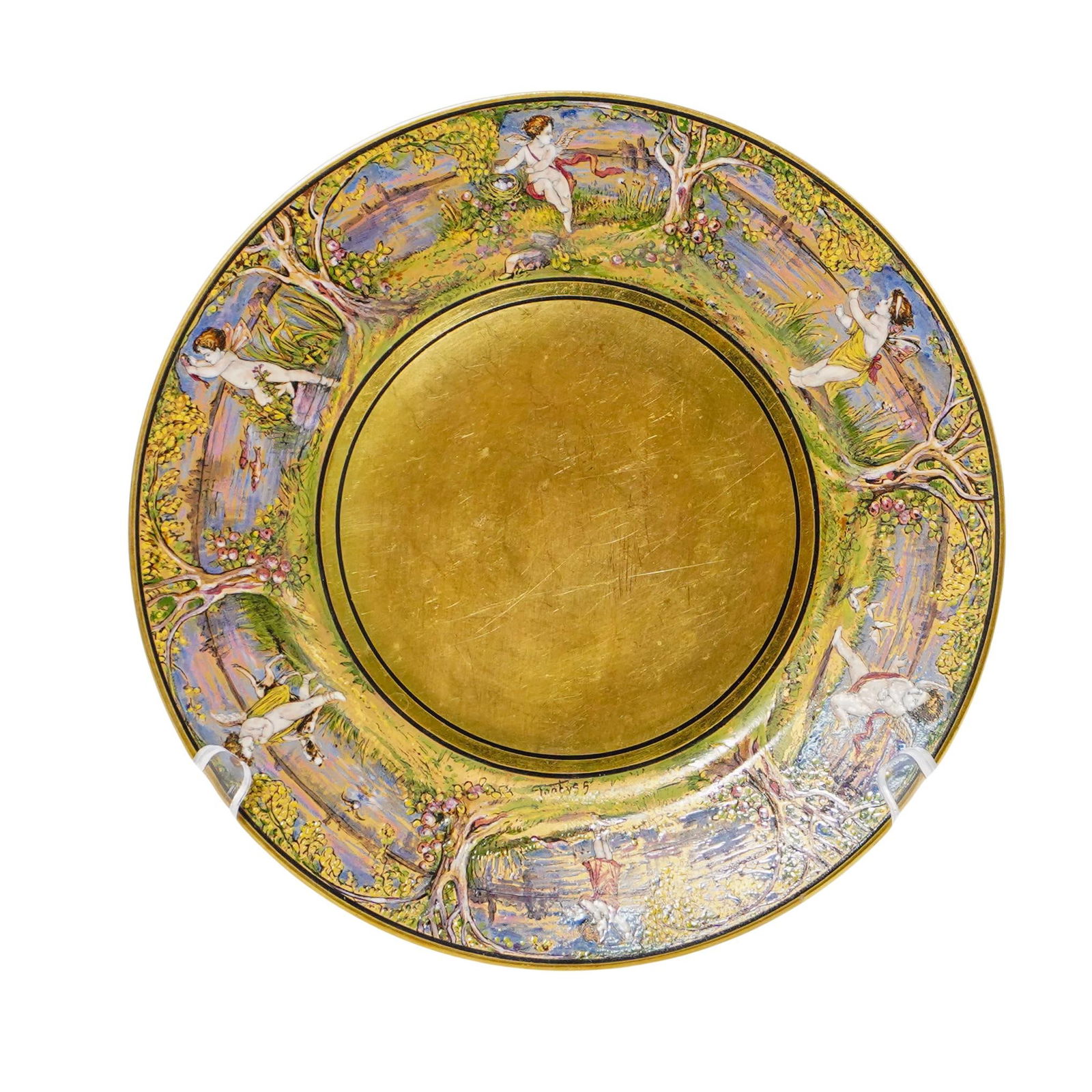 Signed Limoges Enameled Gilt Porcelain Plate (1 of 5)