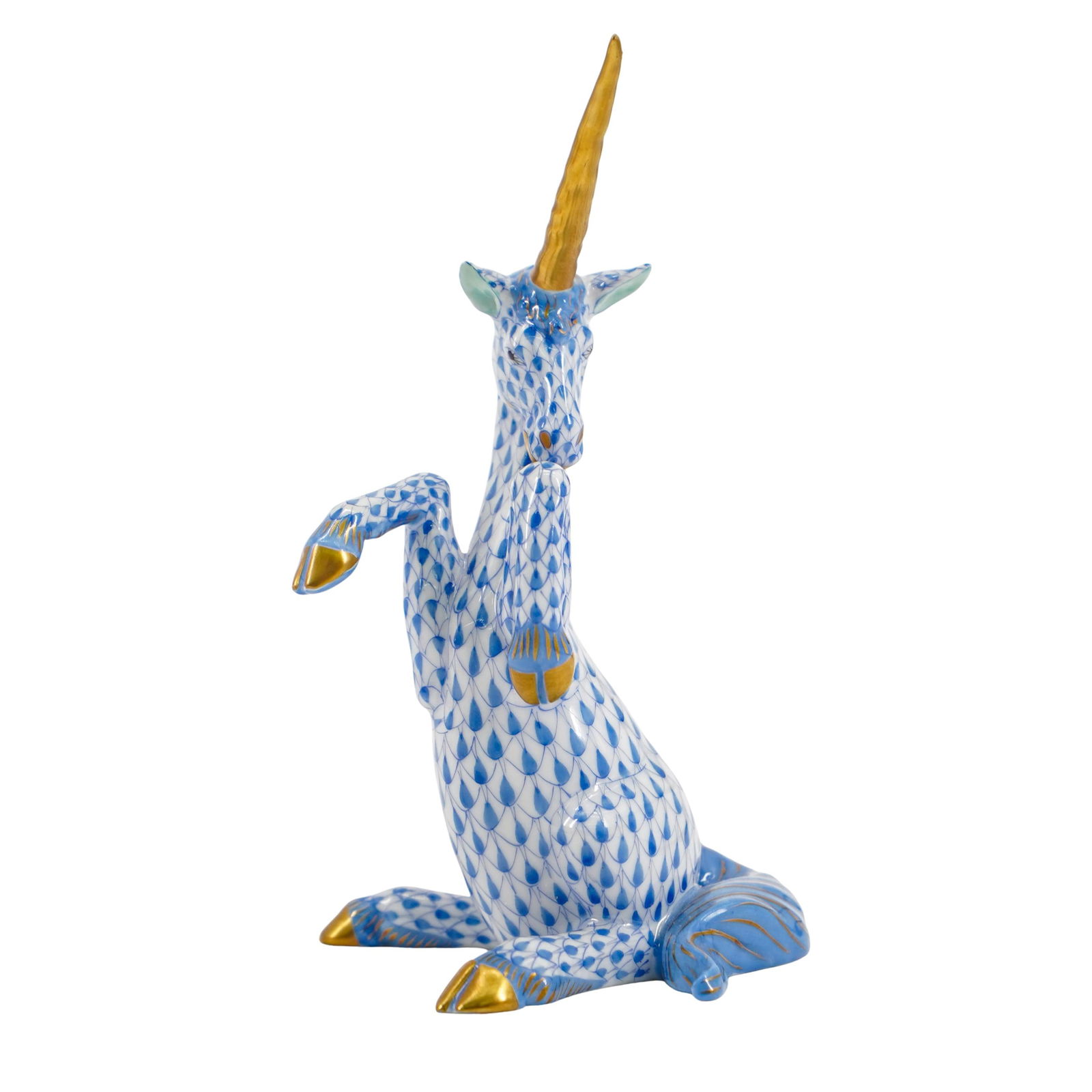 Herend Porcelain "Unicorn" Blue Fishnet Figurine (1 of 4)