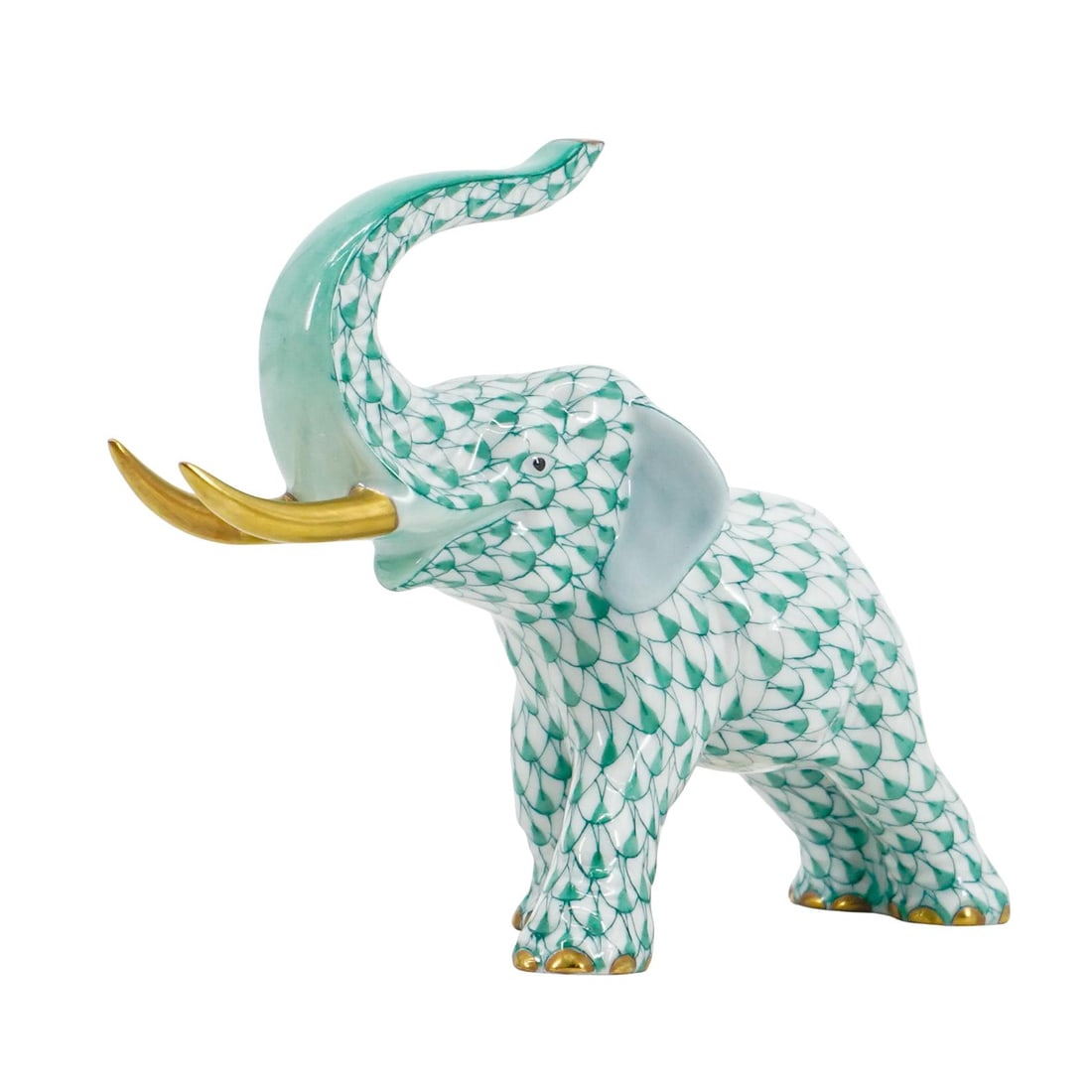 Herend Porcelain "Elephant" Green Fishnet Figurine (1 of 5)