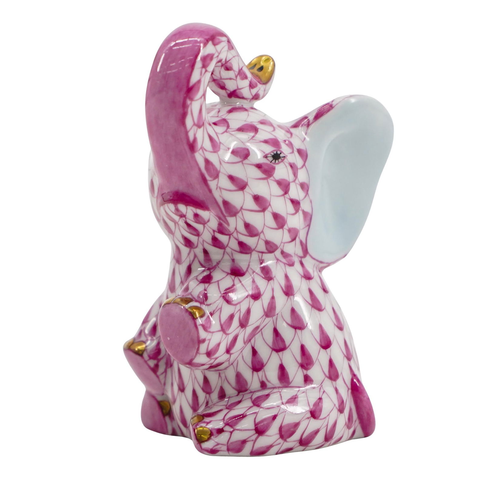 Herend Porcelain "Baby Elephant" Raspberry Fishnet Figurine (1 of 4)