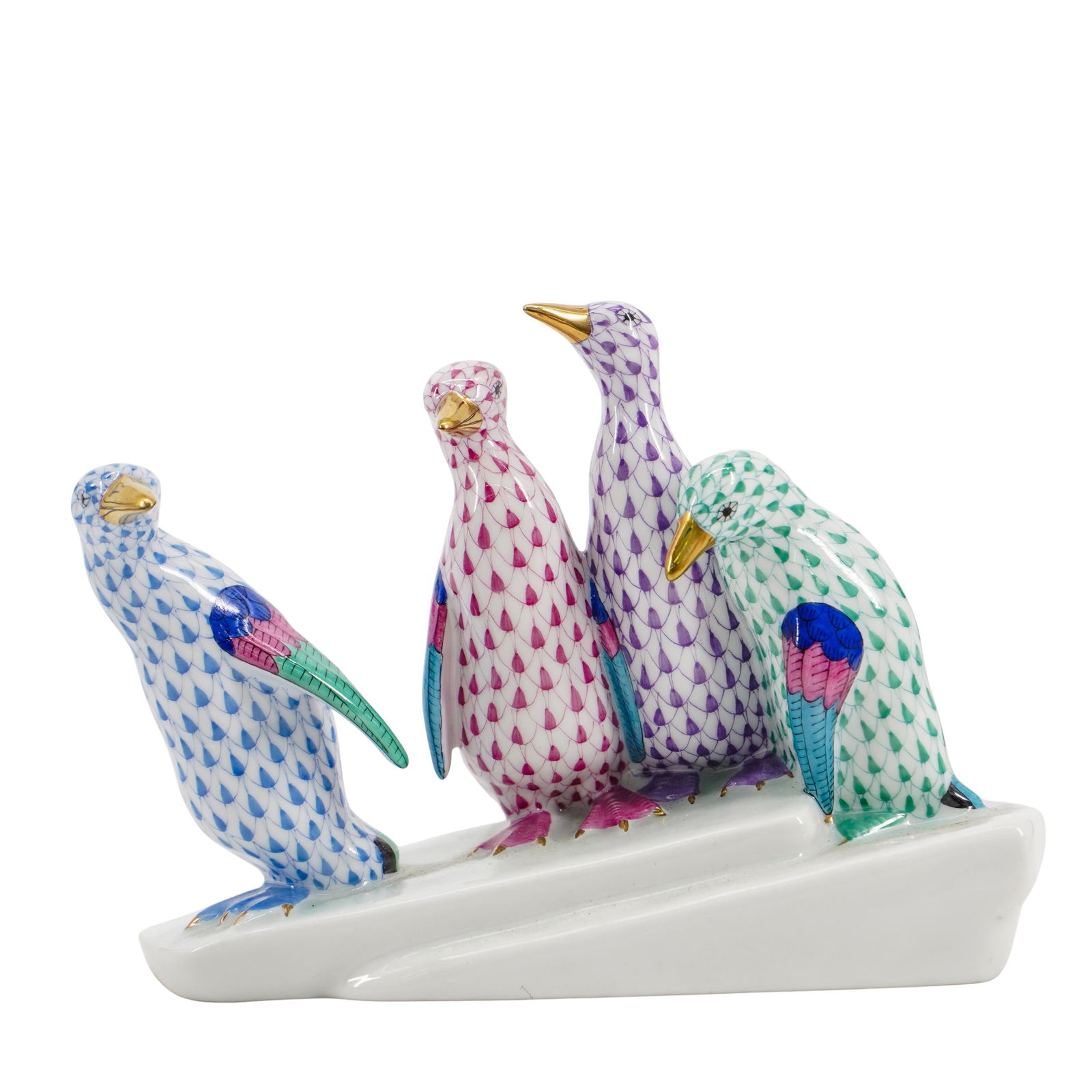 Herend Porcelain "Penguins On Ice" Fishnet Figurine (1 of 6)