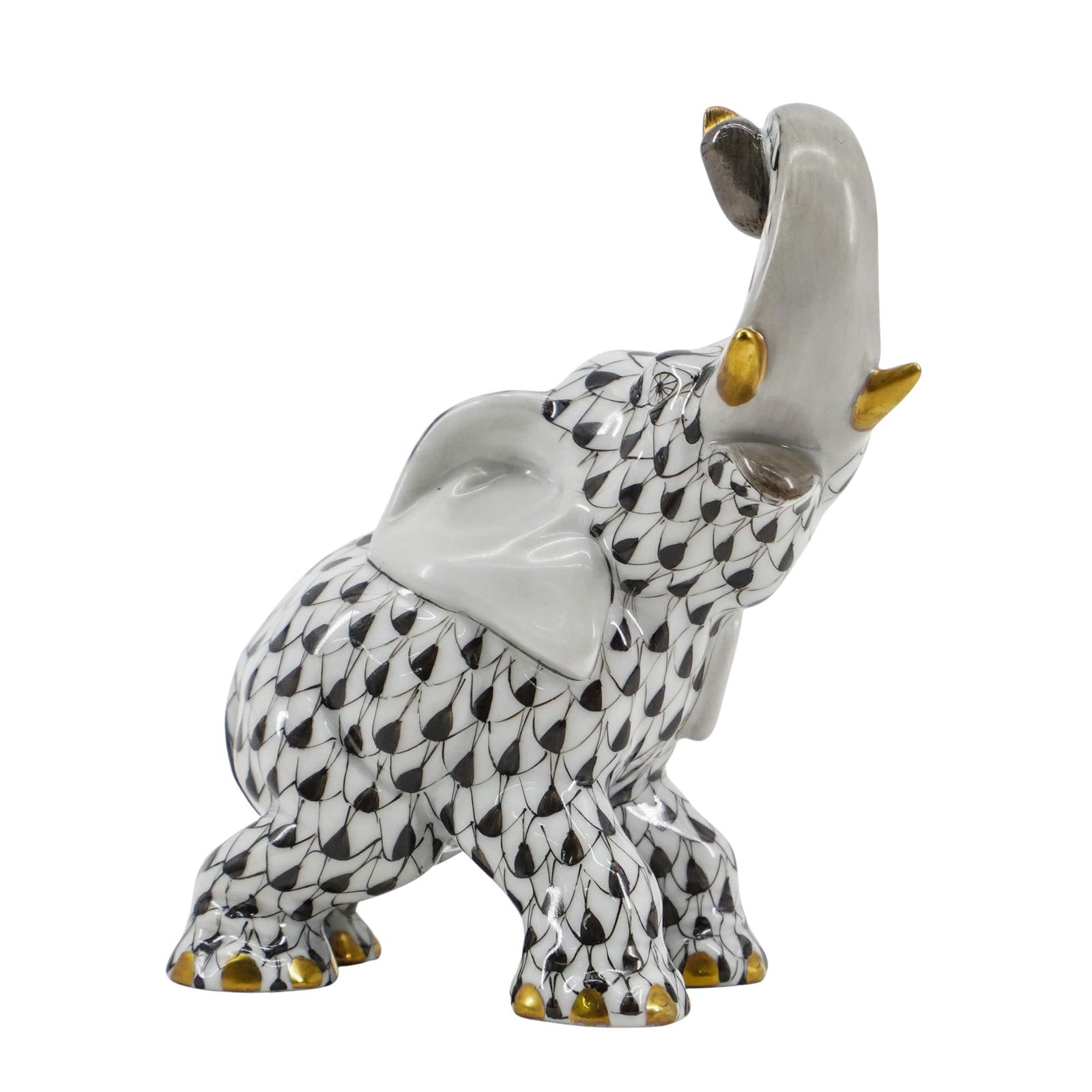 Herend Porcelain "Joyful Elephant" Black Fishnet Figurine (1 of 4)