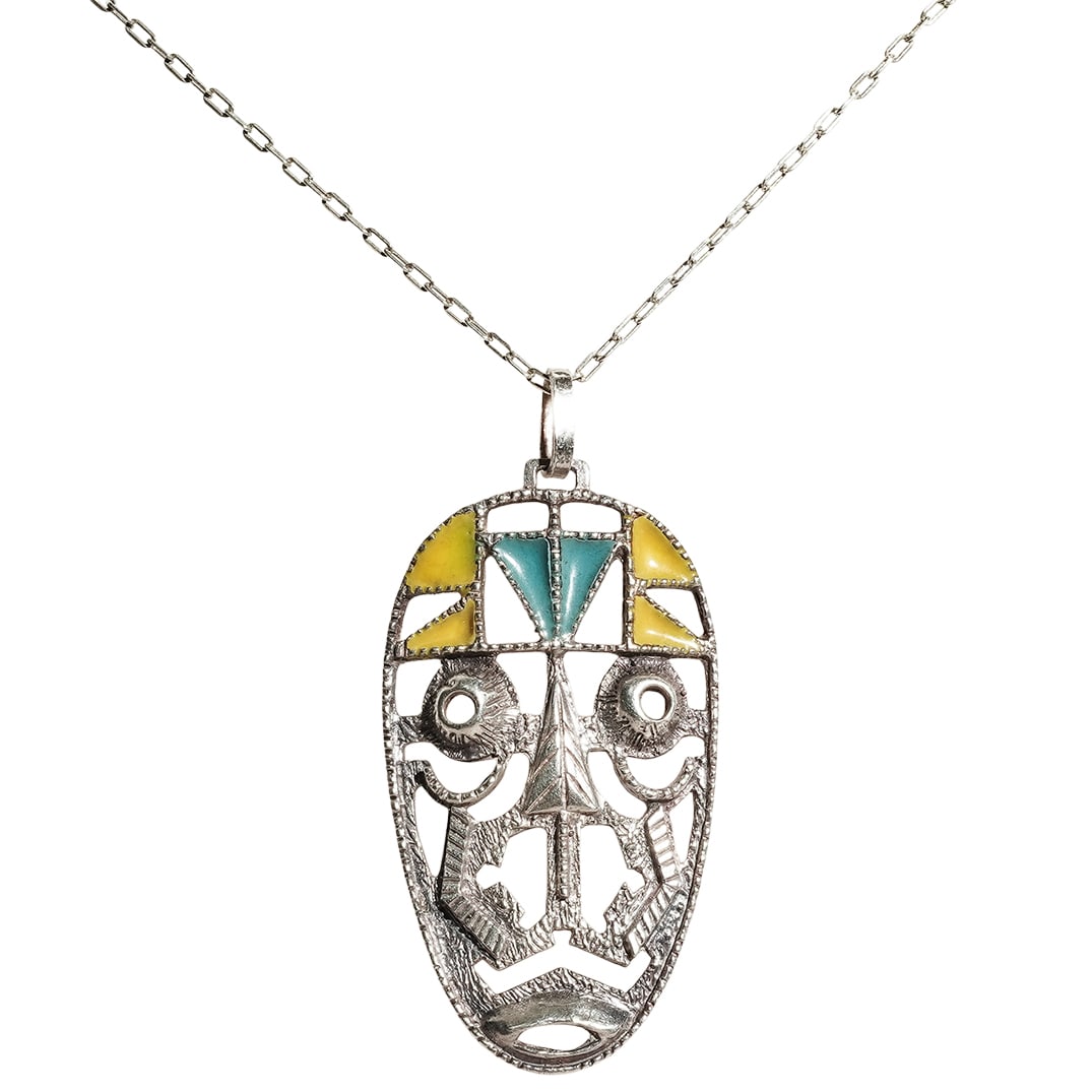 Tribal Sterling Silver & Enamel Pendant Necklace (1 of 7)