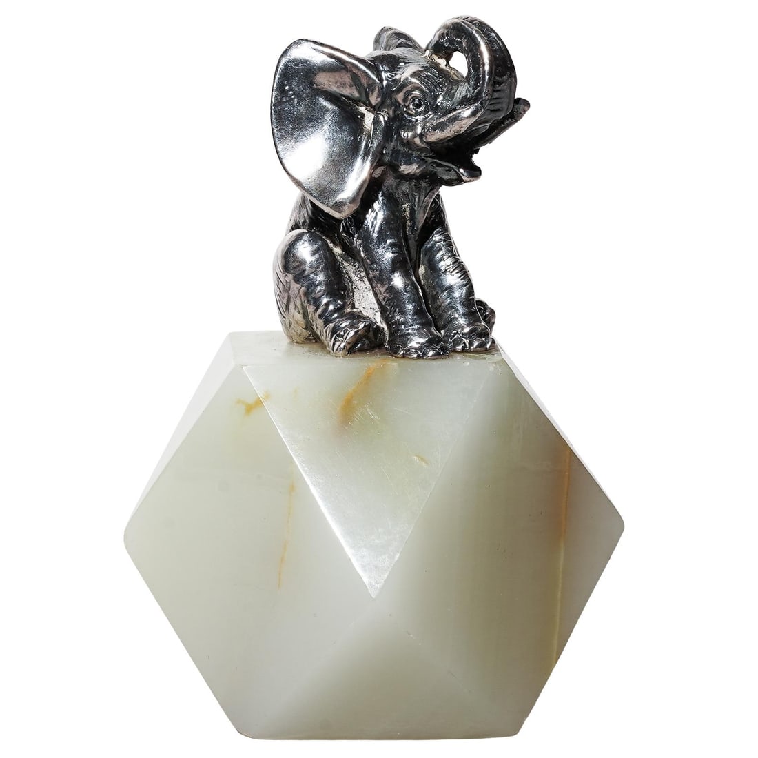 Silver Elephant Figurine On Alabaster Stone Base (1 of 5)