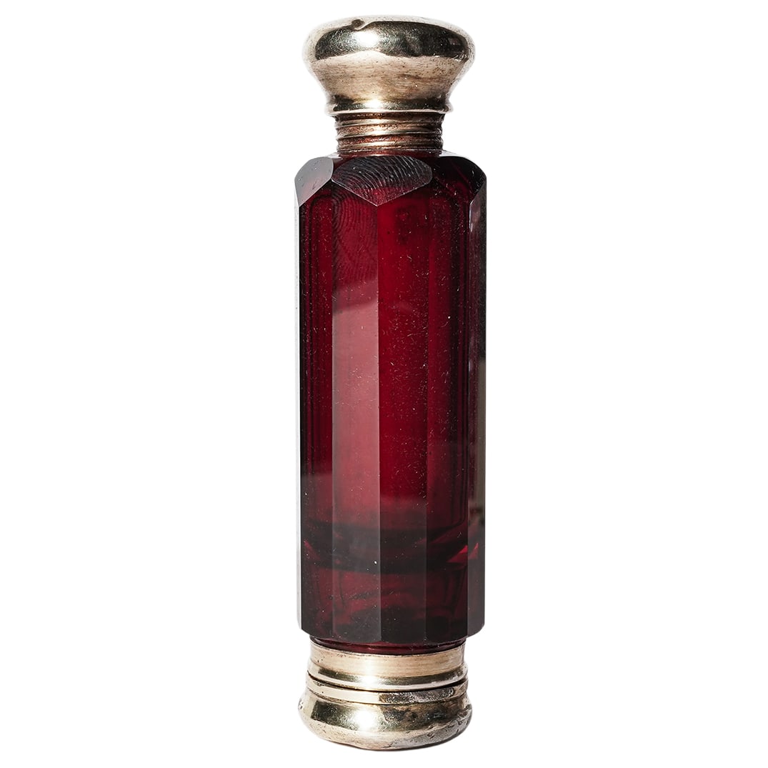 Antique Silver and Cranberry Glass Perfume Bottle (1 of 8)