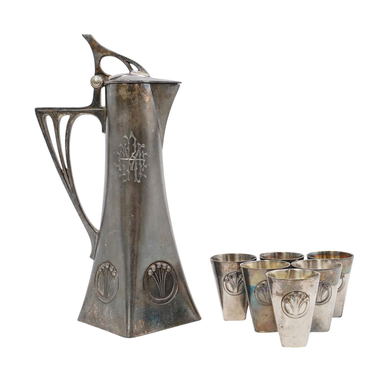 (7 pcs) Art Nouveau Silver-plated Tea Set (1 of 7)