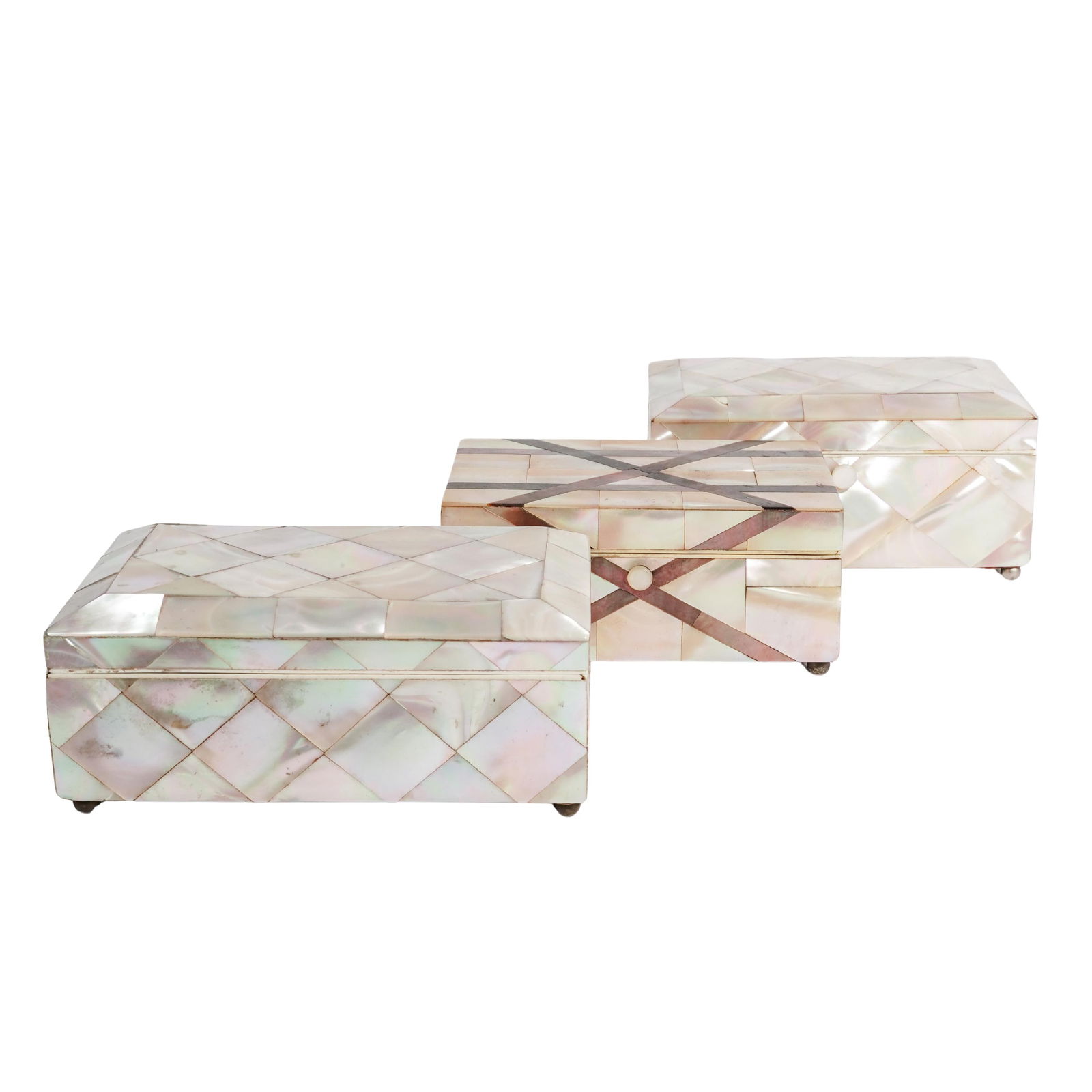(3 Pc) Antique Mother Of Pearl Inlaid Boxes (1 of 7)