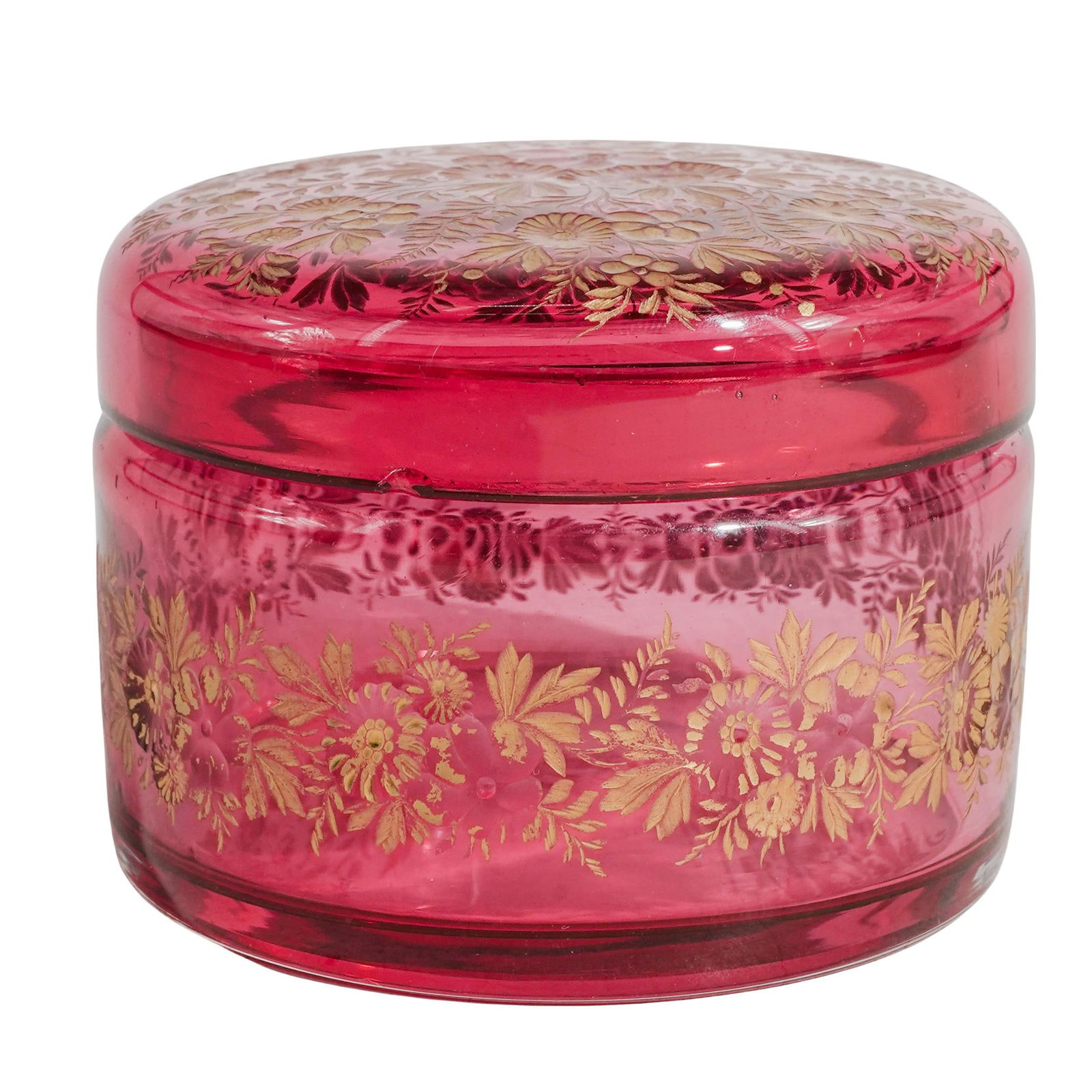 Bohemian Gilded Cranberry Art Glass Box (1 of 4)