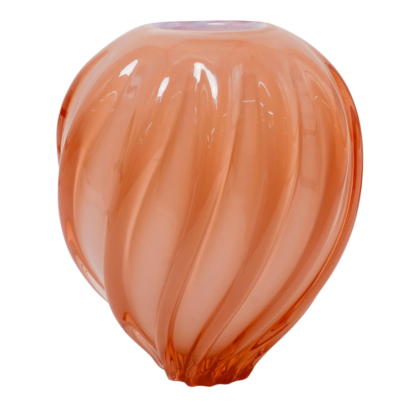 1980s Ovoid Peach Glass Vase By Larry Latso For Mikasa: 1980s Ovoid Peach Glass Vase By Larry Latso For Mikasa1980s, JapanOvoid Peach Hued Glass Vase By Larry Latso in the 1980s for Mikasa. Opalescent glass vase designed by Larry Laslo in the 1980s for Mik