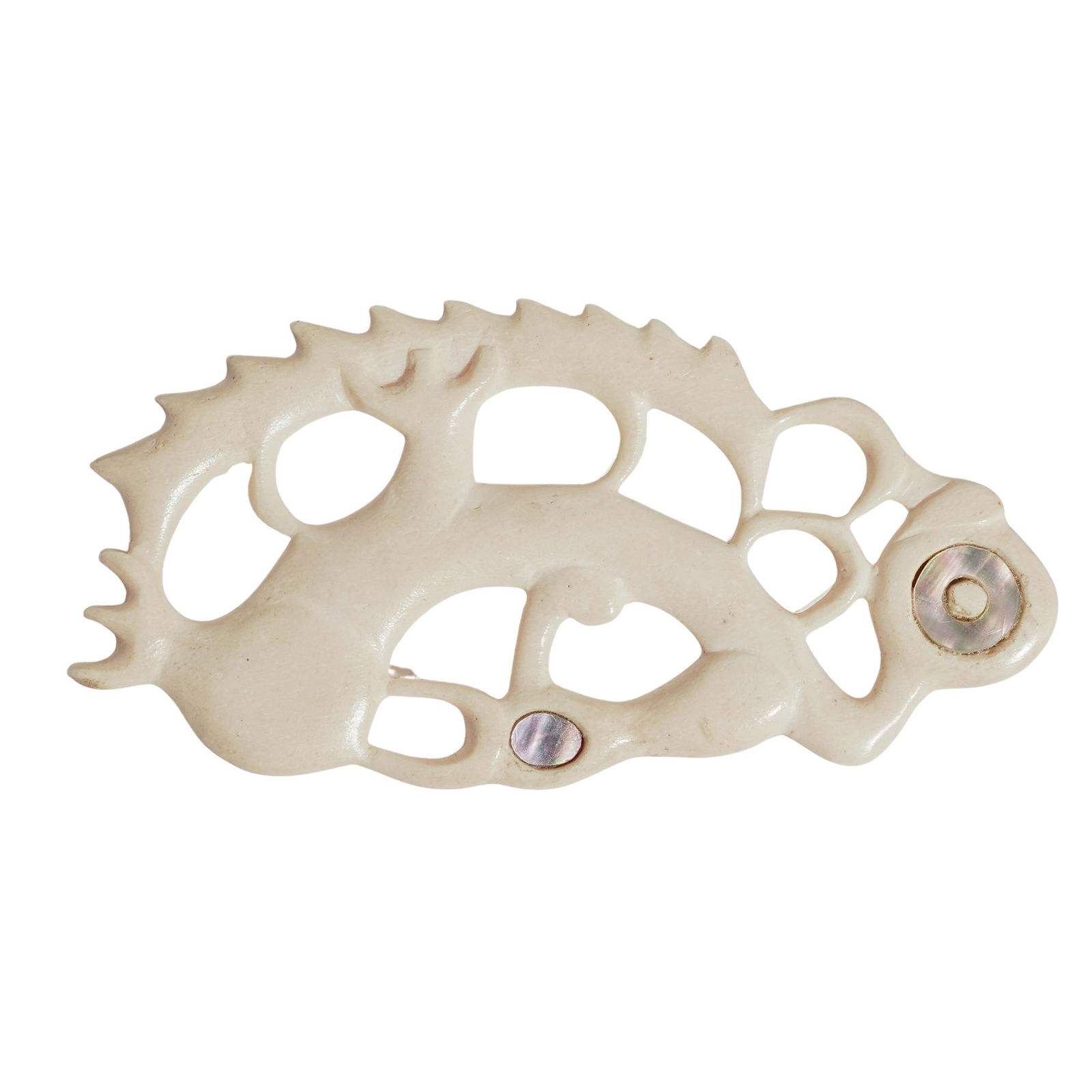 Antique Maori Carved Bone & Mother of Pearl Manaia Pendant: Antique Maori Carved Bone & Mother of Pearl Manaia Pendant19th c., New ZelandHand carved bone pendant with inlaid mother of pearl. The manaia is a spiritual guardian in Maori culture.L: 3.5" W: 2.85"