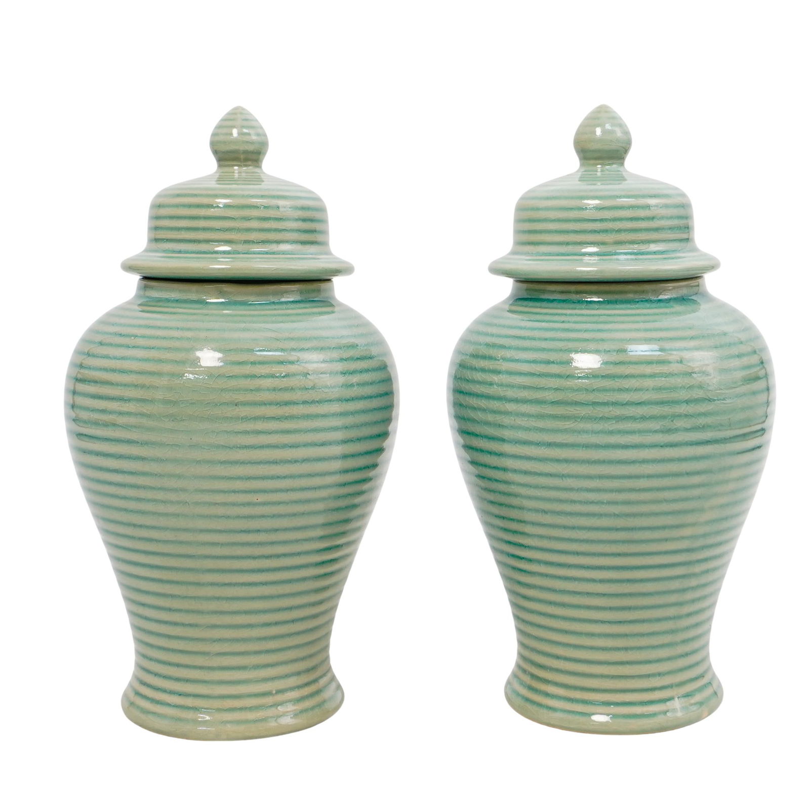 Pair of Celadon Style Ceramic Urns (1 of 6)