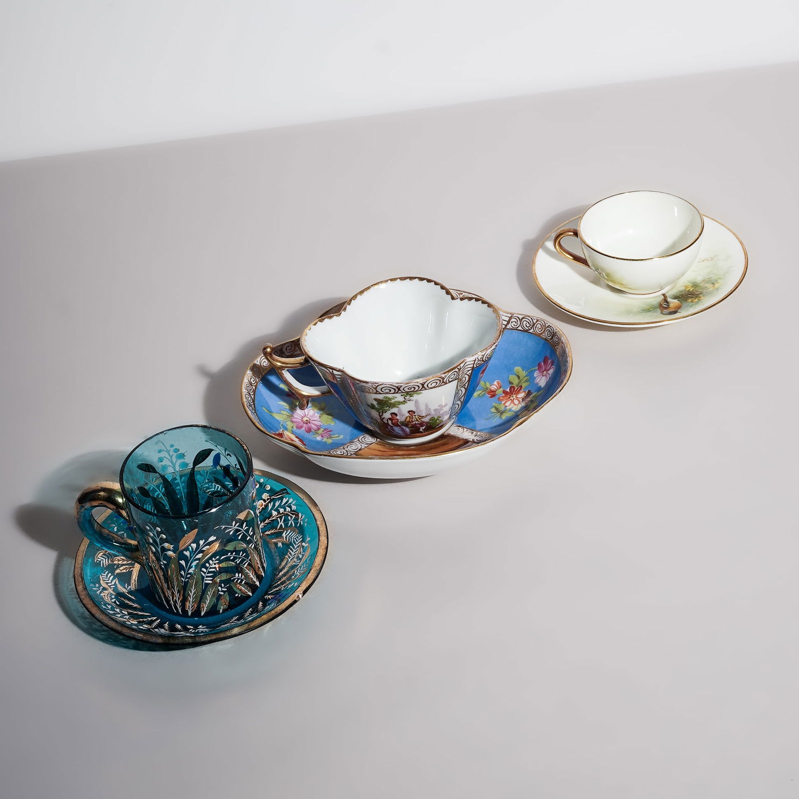 (3 Pc) Meissen, Royal Worcester Cup & Saucer Assorted Collection (1 of 8)