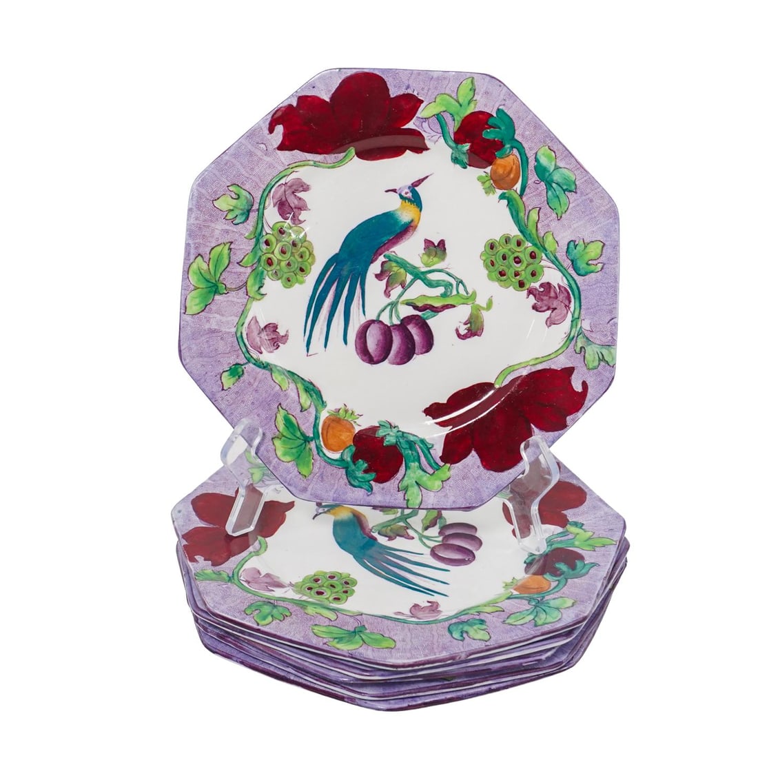 (6 pcs) John Tams Crown Pottery Hand-Painted Peacock Plates (1 of 3)