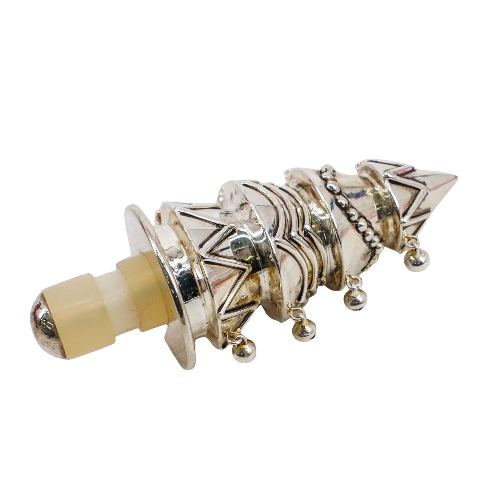 Neiman Marcus Silver Plate Wine Bottle Stopper: Neiman Marcus Silver Plate Wine Bottle Stopper 20th Century, USA Neiman Marcus Silver Plate Wine Bottle Stopper. Depicts a tree decorated with ornaments. With Neiman Marcus red box. L: 4 1/4"