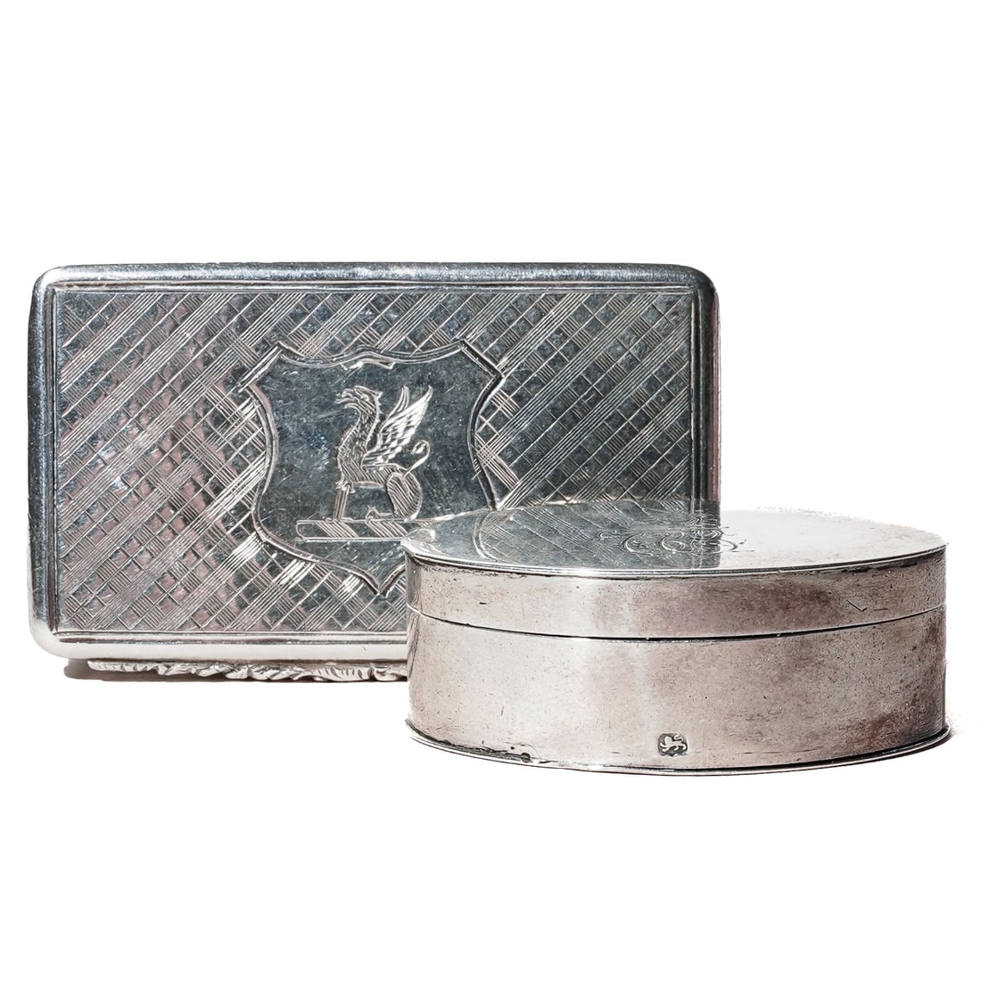 (2 pcs) Antique English Sterling Snuff Box & Grinder (1 of 8)