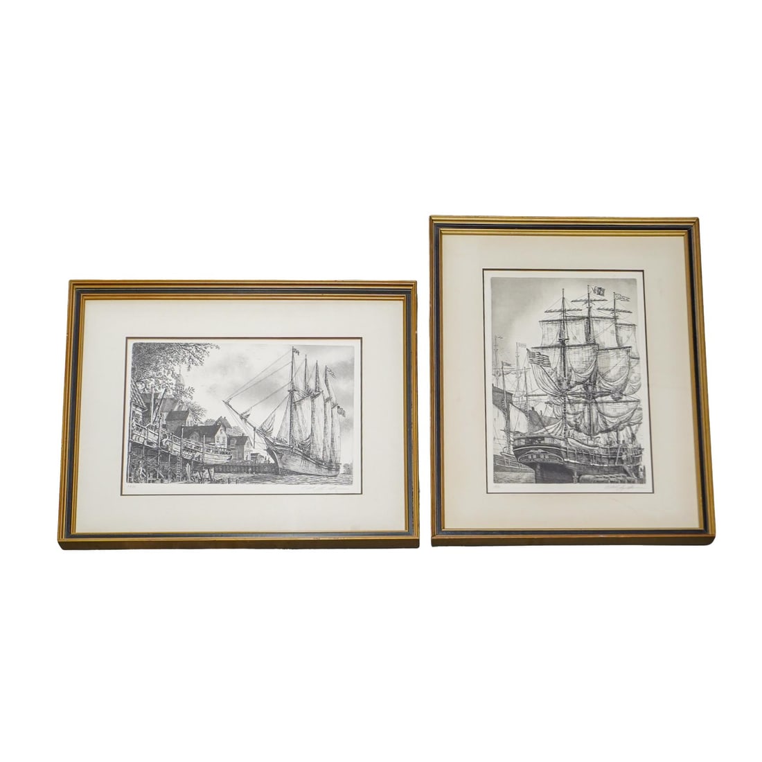 Pair of Alan Jay Gaines x Franklin Mint Etchings of Ships (1 of 10)
