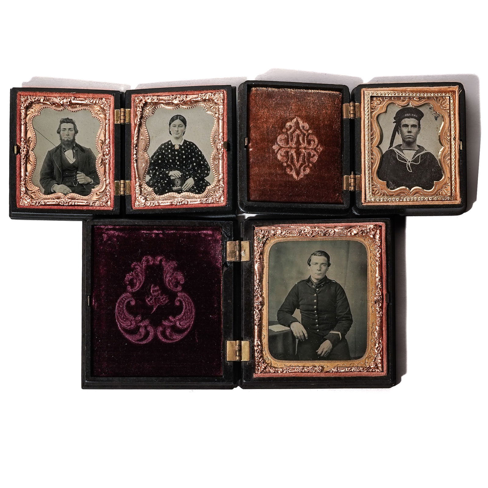 (3 pcs) Civil War Tintypes in Gutta Percha Cases (1 of 5)
