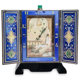 Art Deco Chinoiserie Silver and Enamel Clock