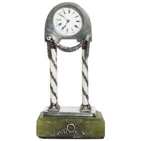 George Adam Scheid Enamel Stone and Silver Desk Clock