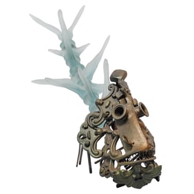 Industrial Modern Iron & Glass Fish Sculpture