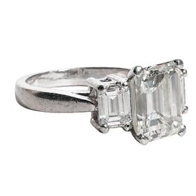 GIA 3.02ct Emerald Cut Diamond and Platinum Ring
