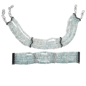 Antonini 18k White Gold Diamond and Aquamarine Jewelry Set