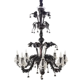 Fine Italian Murano Black Glass Chandelier