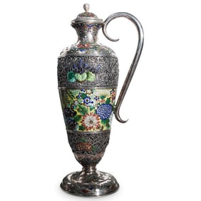 Japanese Meiji Period Cloisonne Enamel and Silver Claret Jug