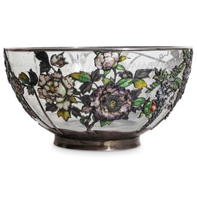 Japanese Meiji Silver and Enamel Bowl