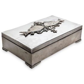 Japanese Meiji Miyamoto Silver and Wood Cigarette Box