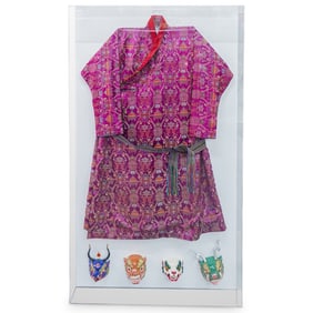 Chinese Silk Embroidered Robe and Masks