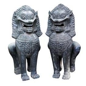 Pair of Southeast Asian Bronze Temple Lions