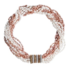 18k Gold Diamond and Pearl Necklace