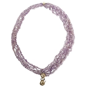 Retro 14k Gold and Diamond Lion Clasp Amethyst Necklace