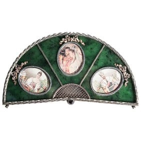Faberge Silver Mounted Nephrite Fan Photo Frame