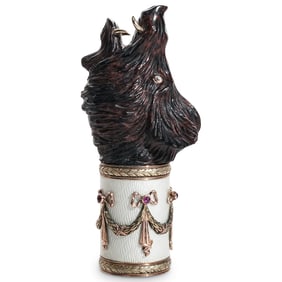 Carved Jasper 14k Gold Enamel and Diamond Wild Boar