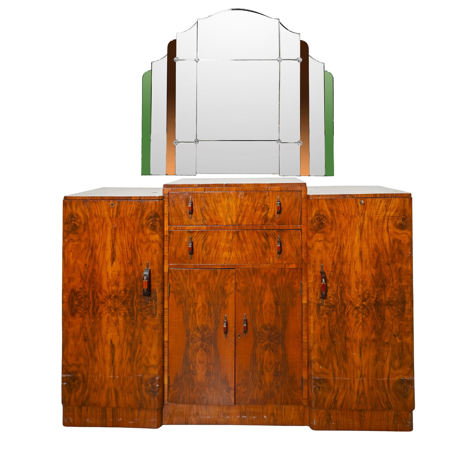 Art Deco Burl Wood Vanity Dresser w/ Mirror (1 of 15)