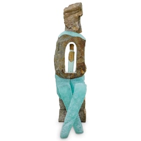 Thomas Scoon (USA) Granite Stone & Glass Seated Figural Statue