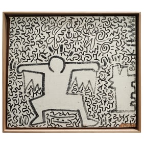 Keith Haring x AI (USA, 1958-1990) Ink On Wood