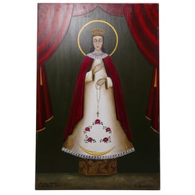 Guadelupita Ortiz (20th-21st cent, USA) "Nuestra Senora del Rosario" Oil on Board