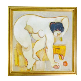 Mikhail Turovsky (b. 1933, Ukrainian/American) "Woman Collecting Apples" Oil Painting