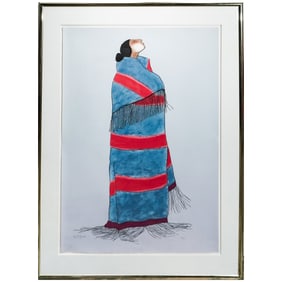 RC Gorman (1931-2005, American) "Woman with Blue Blanket" Silkscreen