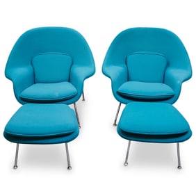 (4 pcs) Knoll "Womb" Chairs with Foot Rests