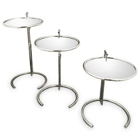 (3pc) Eileen Gray (E1027) Adjustable Chrome & Glass Side Tables