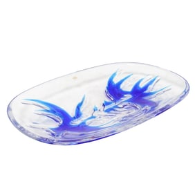 Large Lalique Crystal Clear & Cobalt Blue Crystal Centerpiece