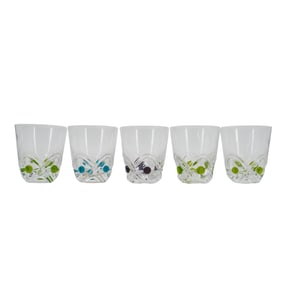 (5 Pc) Lalique Floride Cabochon Whiskey Tumbler Set
